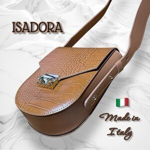 ISADORA Cuoio Made In Italy Leather Croc Embossed Crossbody Bag/Purse
